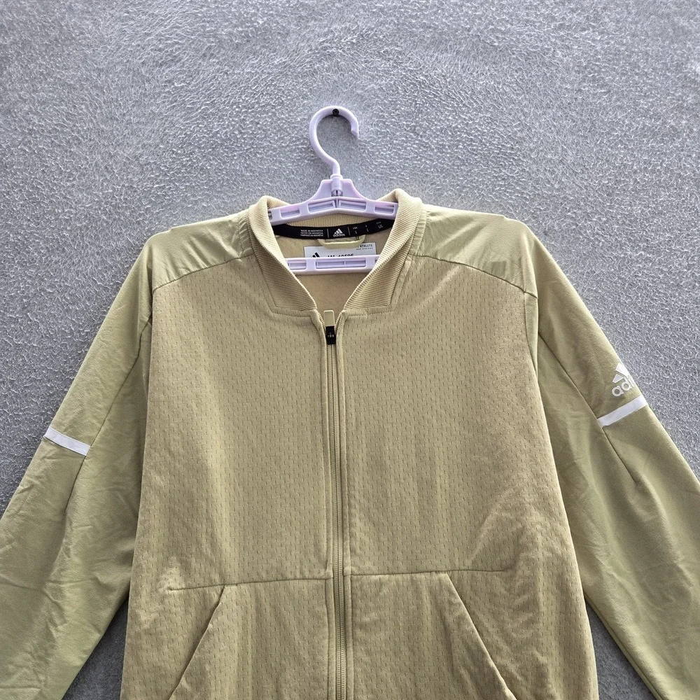 Adidas Men Jacket L Beige Nylon Polyester Activewear Zipper Logo Bomber READ